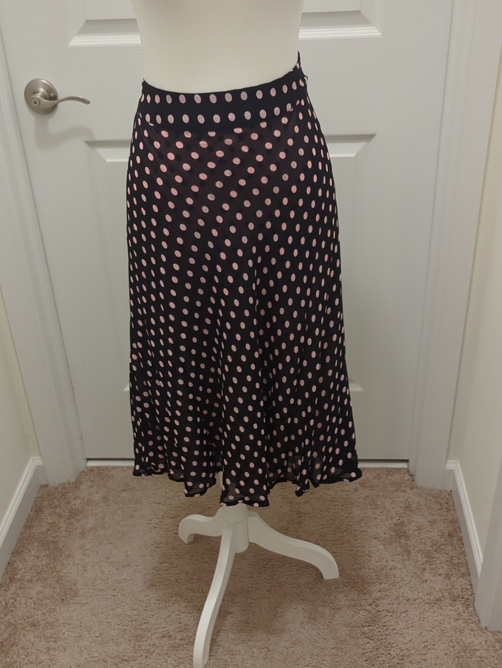 Style & Co. Black Midi Skirt with Pink Polka Dots